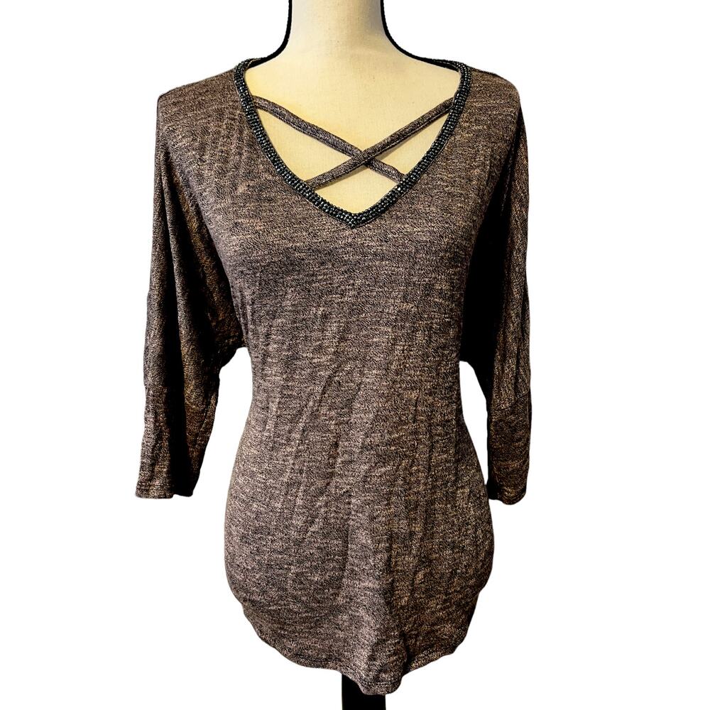 JUICY COUTURE Size L Grey Long Sleeve Rhinestone Studded Soft Comfy Top Womens - Picture 2 of 5